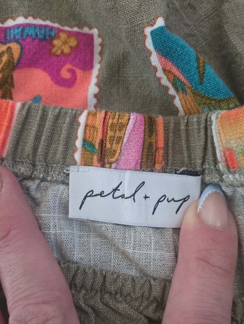 Petal & Pup Olive Green Skirt with Multicolor Floral Stamp Print